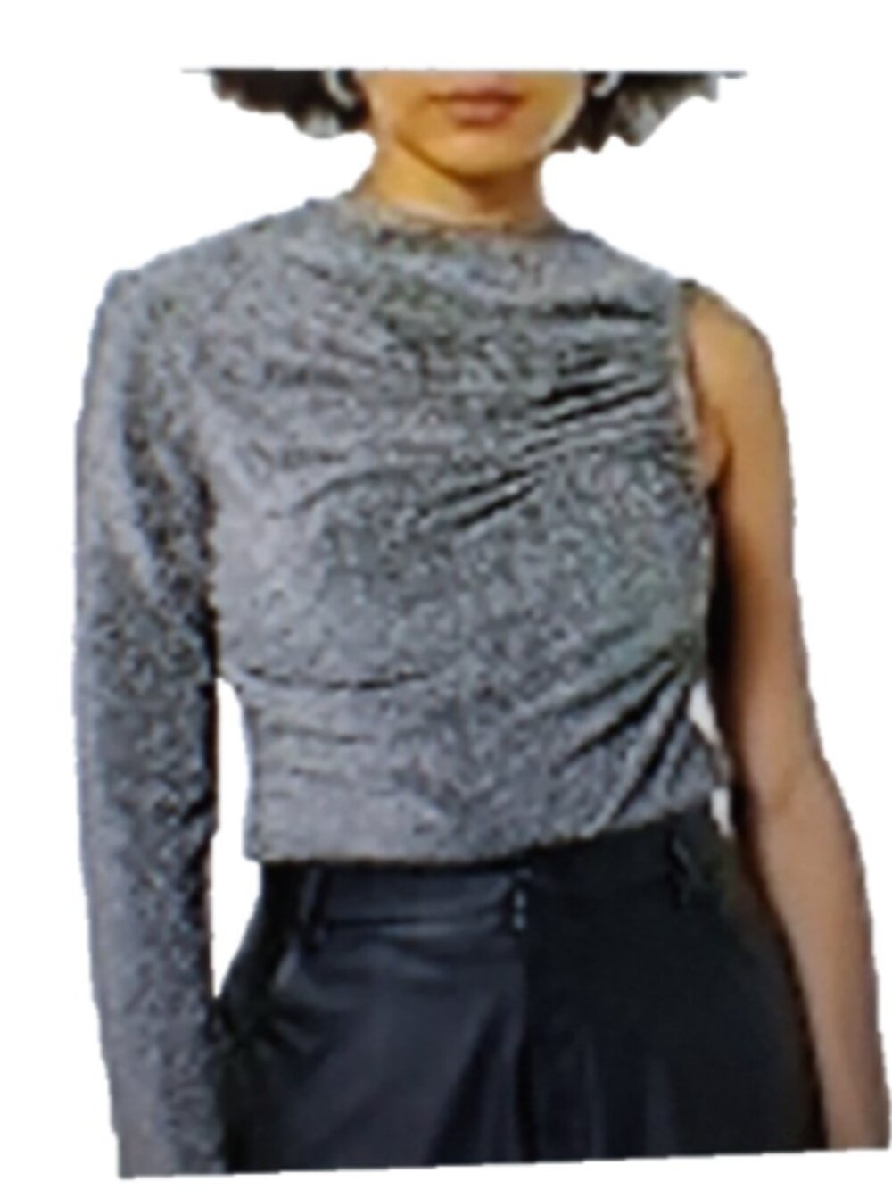 TEREA By Andrea Pitter Emiliana Silver One Shoulder Metallic Ruched Top Size 3X